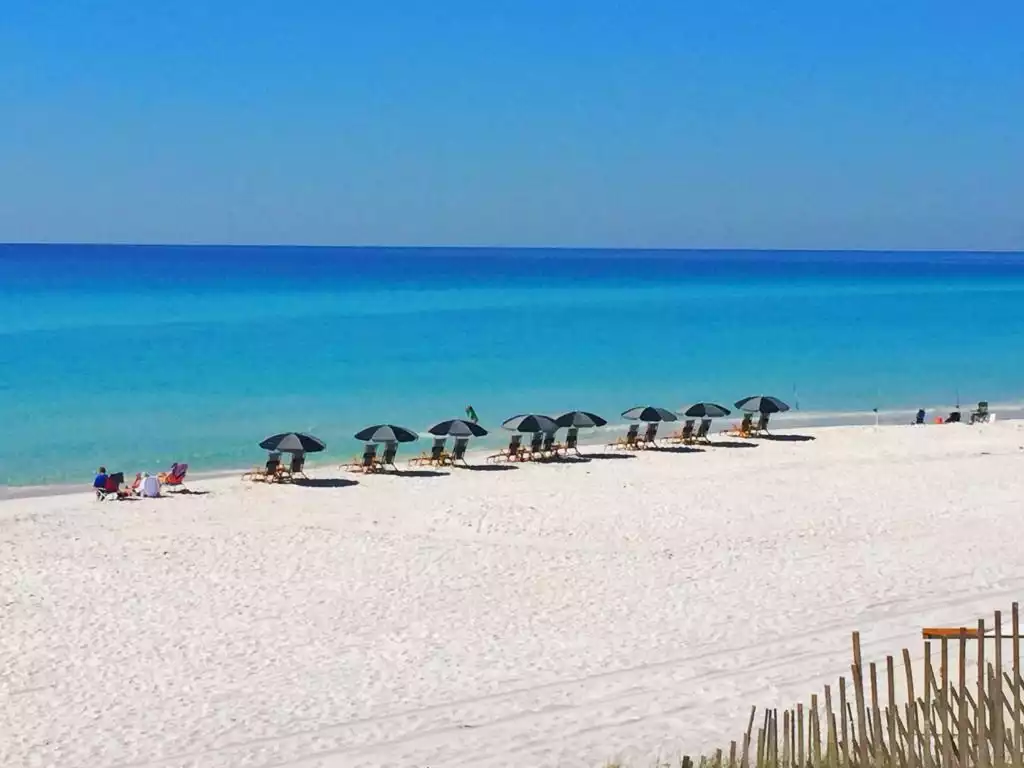 Beach with umbrellas as far as the eye can see